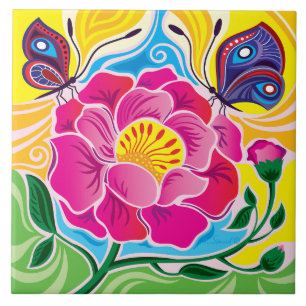 Azulejo Peonía y Mariposas