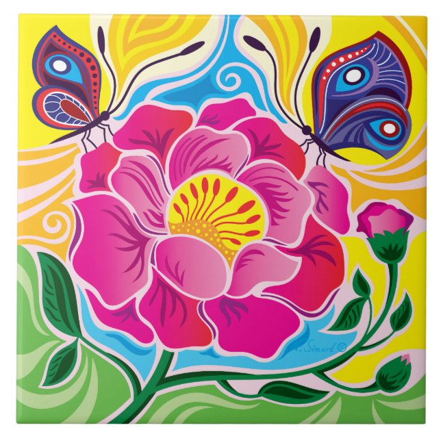 Azulejo Peonía y Mariposas (Frente)