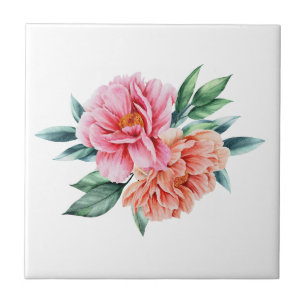 Azulejo Peonías Florales Rosa Melocotón Reforma de Cocina 