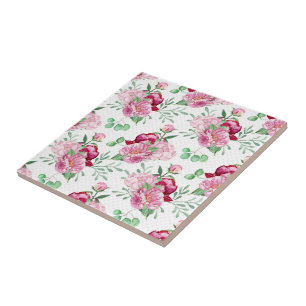 Azulejo peonías rosadas de acuarela