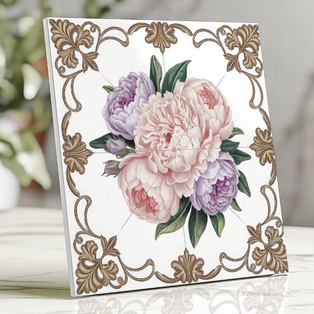 Azulejo Peony Bouquet victoriano con rotulaje de oro (Subido por el creador)
