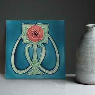 Azulejo Peony sobre la decoración azul Art Nouveau Art Dec