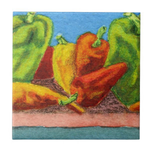 Azulejo "Peppers #1" KitchGarden Tile de cerámica