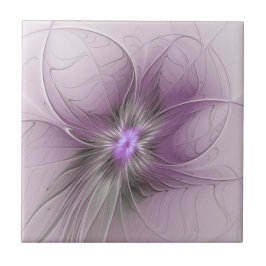 Azulejo Pequeña belleza arte floral fractal gris mauve mod