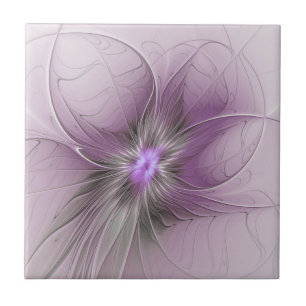 Azulejo Pequeña belleza arte floral fractal gris mauve mod