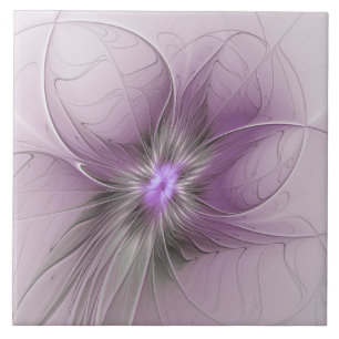 Azulejo Pequeña belleza arte floral fractal moderno gris m