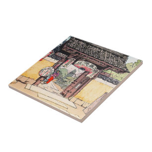 Azulejo Pequeña puerta clásica japonesa oriental fresca 