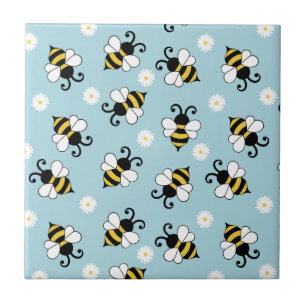 Azulejo Pequeñas abejas y flores de margarita