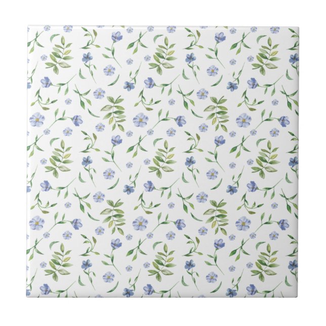 Azulejo Pequeñas Flores Azules Impresionantes Niveles Cerá (Frente)