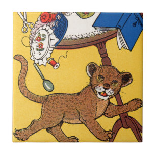 Azulejo Pequeño cachorro de leopardo de los años 1930, lin