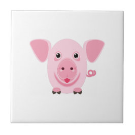 Azulejo Pequeño cerdo rosa feliz y lindo