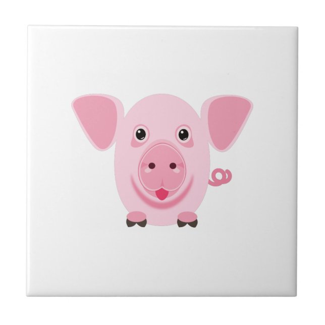 Azulejo Pequeño cerdo rosa feliz y lindo (Frente)