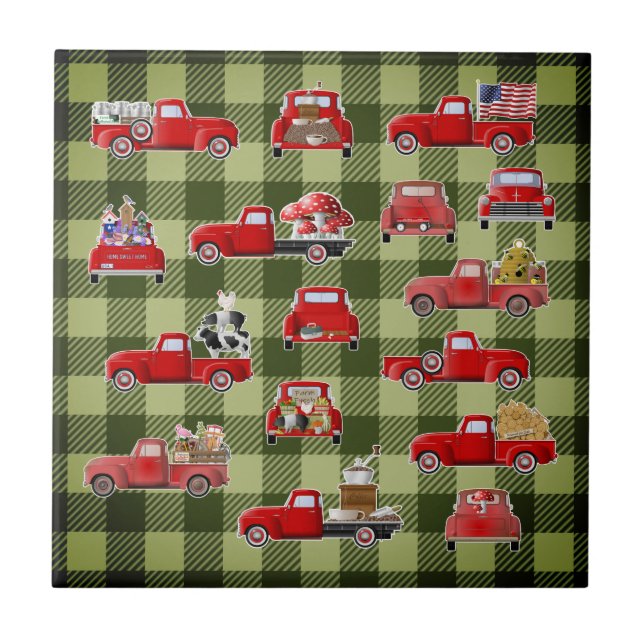 Azulejo Pequeño país de camiones rojos (Frente)