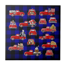 Azulejo Pequeño país de camiones rojos