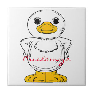 Azulejo Pequeño pato blanco en pie de trueno