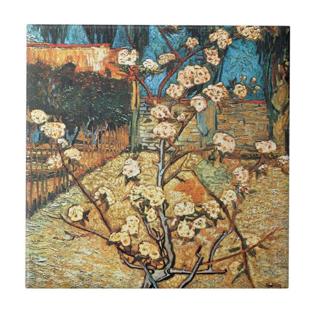 Azulejo Pequeño peral en flor de Vincent van Gogh (Frente)