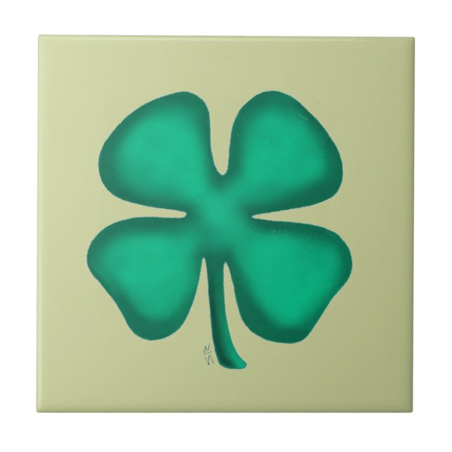 Azulejo pequeño verde claro Lucky 4 Leaf Irish Clo (Frente)