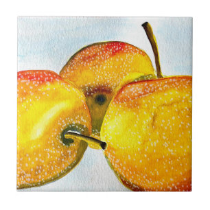 Azulejo Peras Nashi amarillas acuarela fruta