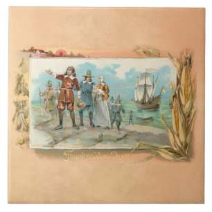 Azulejo Peregrinos del vintage que aterrizan en Plymouth