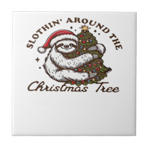 Azulejo Perezoso alrededor del árbol de Navidad, divertida