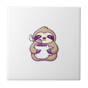 Azulejo Perezoso Chibi Kawaii con Taza de Café � Arte de A
