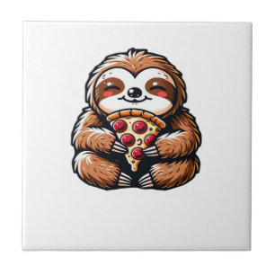 Azulejo Perezoso divertido comiendo pizza, Camiseta clásic