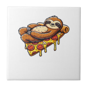Azulejo Perezoso divertido comiendo pizza, Camiseta clásic