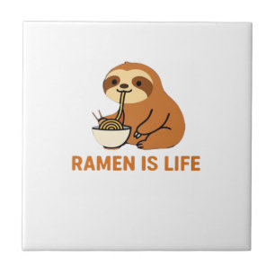 Azulejo Perezoso Lindo Comiendo Ramen � Diseño Divertido d