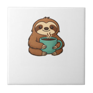 Azulejo Perezoso Lindo con Taza de Café � Animal Acogedor 
