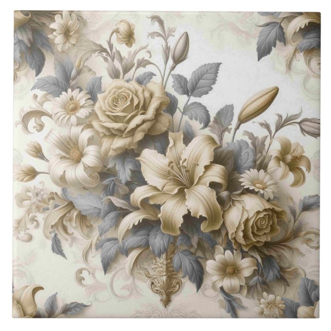 Azulejo Perfección floral amarilla antigüa (Frente)