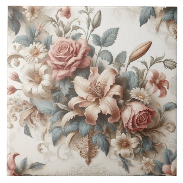 Azulejo Perfección floral anticuada ligera (Frente)