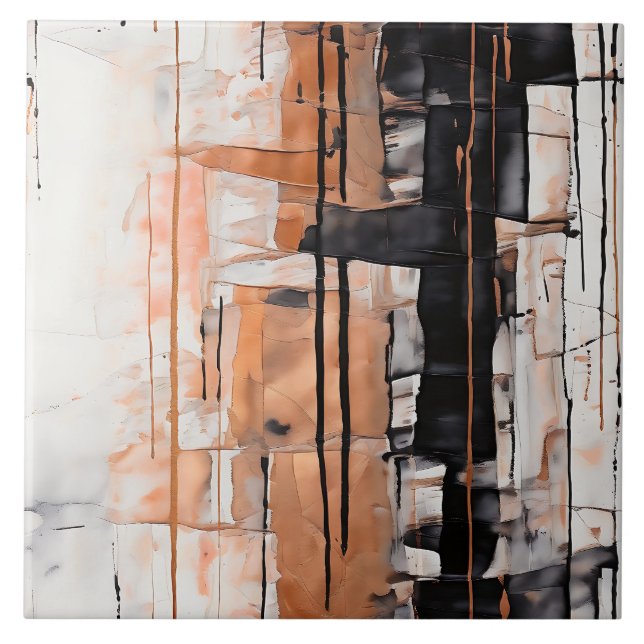 Azulejo Perforación de pinturas en negro, blanco y cobre (Frente)