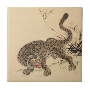 Azulejo Pergamino japonés antiguo del leopardo manchado