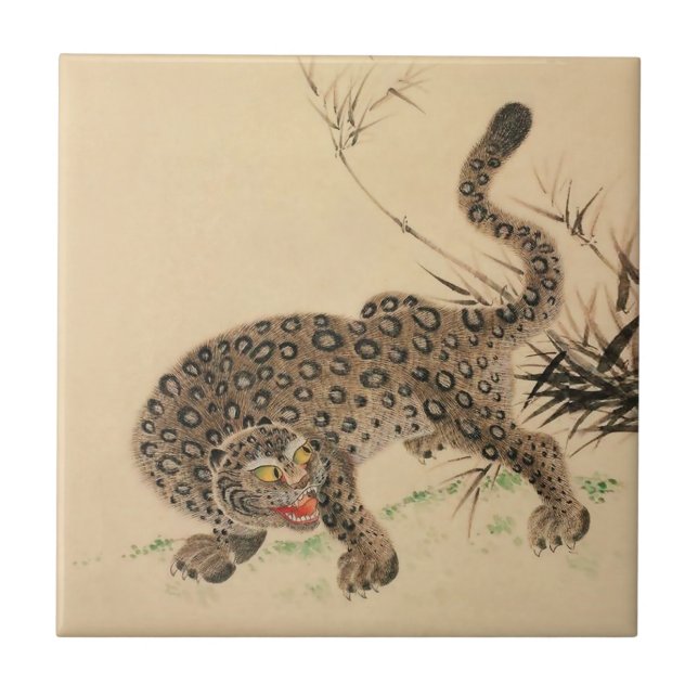 Azulejo Pergamino japonés antiguo del leopardo manchado (Frente)