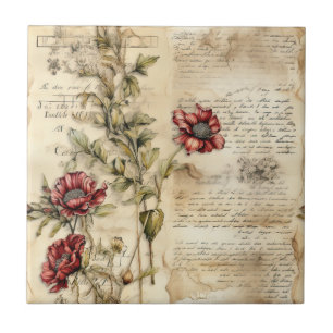 Azulejo Pergamino Vintage con Decoupage Floral Elegante