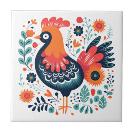 Azulejo Perky Rooster Scandinavian Folk Art