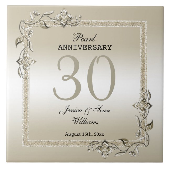 Azulejo Perla Gem y Purpurina 30° aniversario Boda    (Frente)