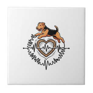 Azulejo Perro Airedale Terrier Saltando Línea de Ekg del C
