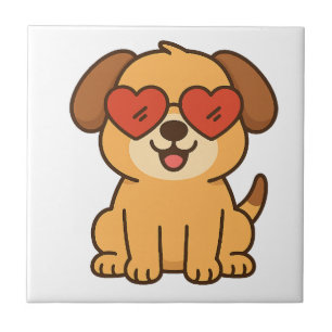 Azulejo Perro alegre con gafas de sol de corazón, diseño d