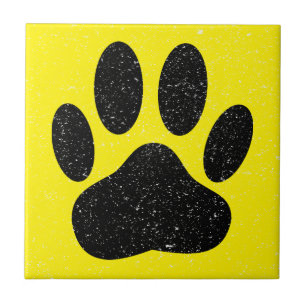 Azulejo Perro angustiado Pawprint cuadrado amarillo