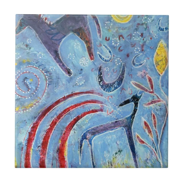 Azulejo Perro azul caprichoso y pontón (Frente)