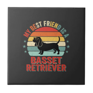 Azulejo Perro Basset Retriever Atardecer Retro