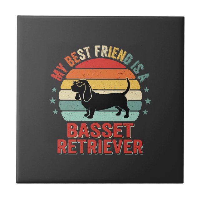 Azulejo Perro Basset Retriever Atardecer Retro (Frente)