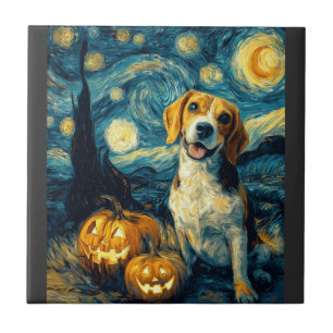 Azulejo Perro beagle lindo de Halloween Jack O Lantern Cal