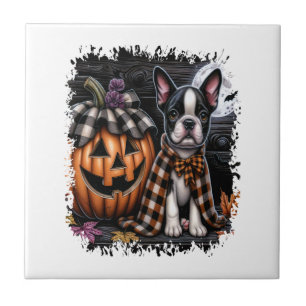 Azulejo Perro Boston Terrier Halloween