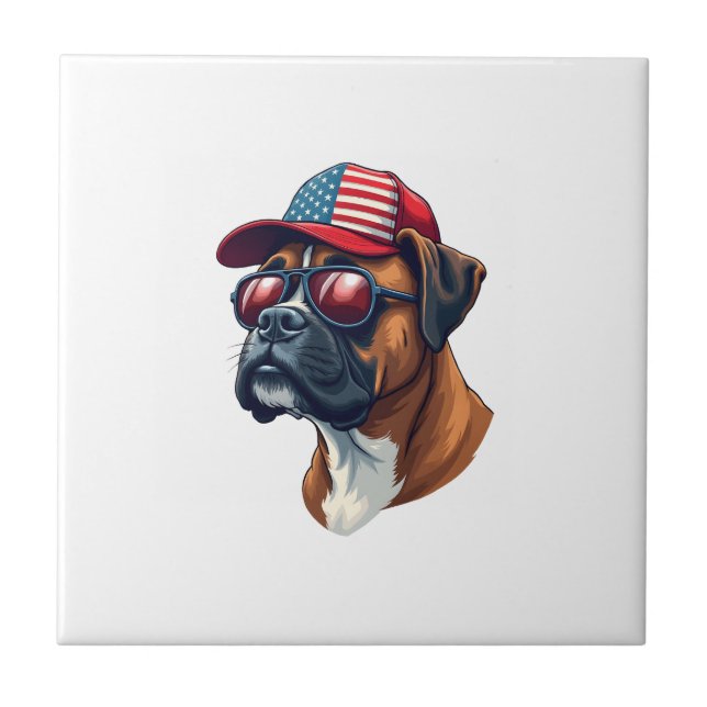 Azulejo Perro Boxer con Blanco Rojo Azul (Frente)
