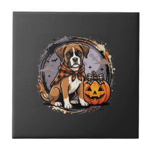 Azulejo Perro Boxer Halloween Calabaza Sublimación