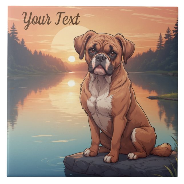 Azulejo Perro Boxer por lago (Frente)
