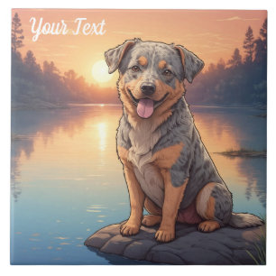 Azulejo Perro Boyero Australiano junto al lago