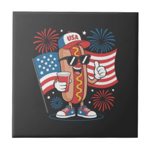 Azulejo Perro caliente del 4 de julio Bandera americana Fu